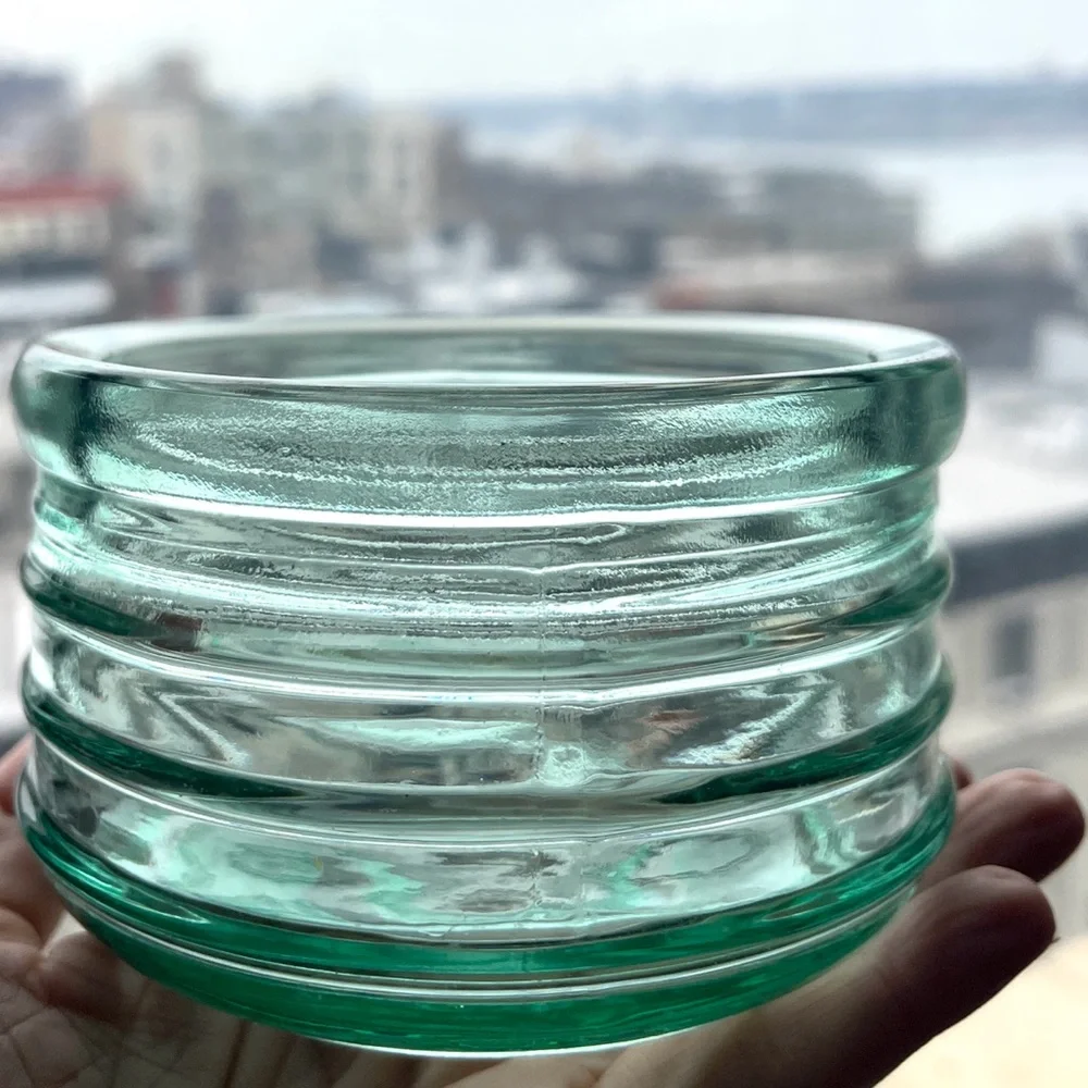 Vintage Sea Green Glass Bowl Ribbed Aqua Teal Industrial Insulator Candle Holder